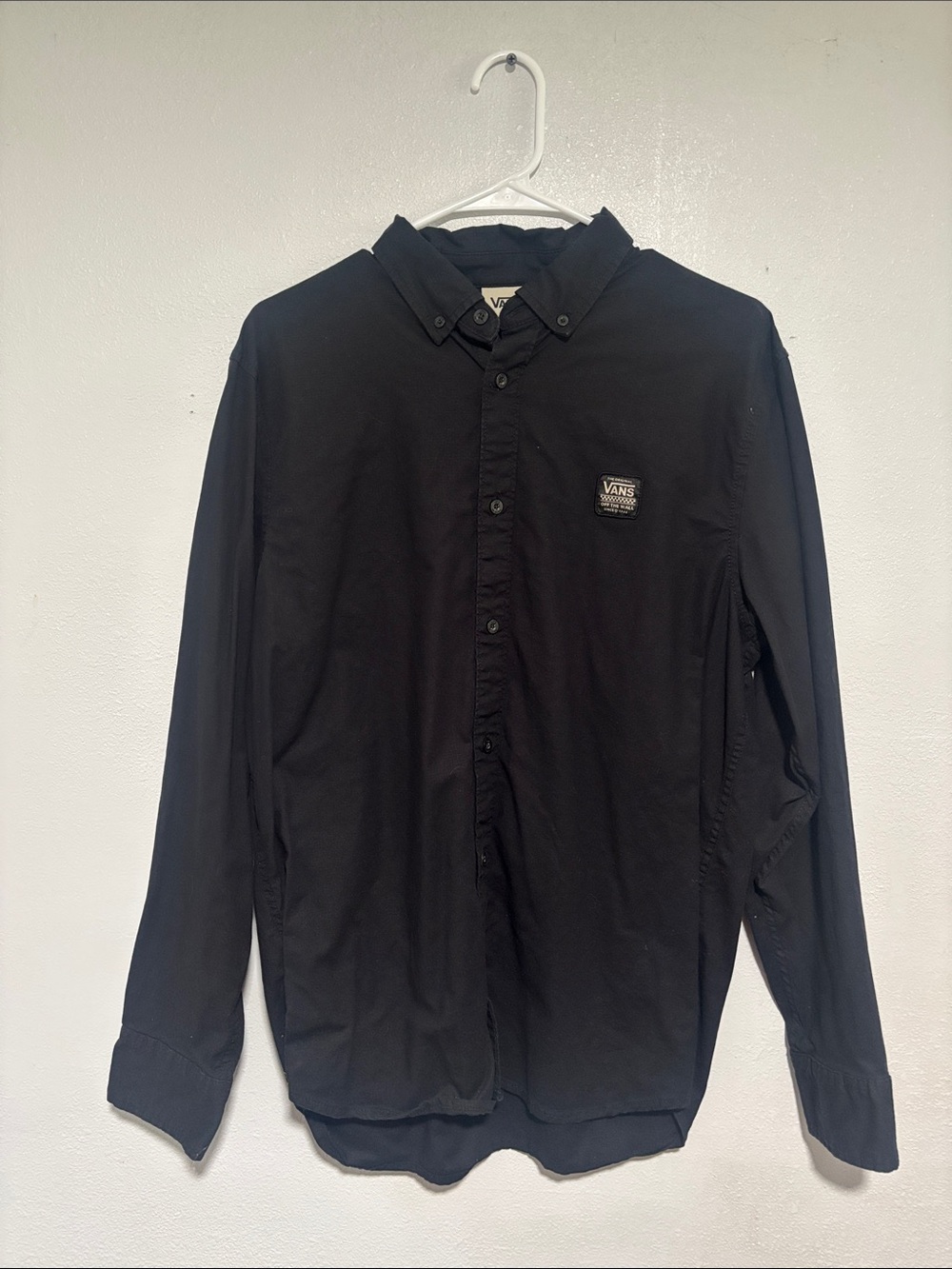 Mens Vans Black Long-Sleeve Button-Up with Chest Patch Size Medium